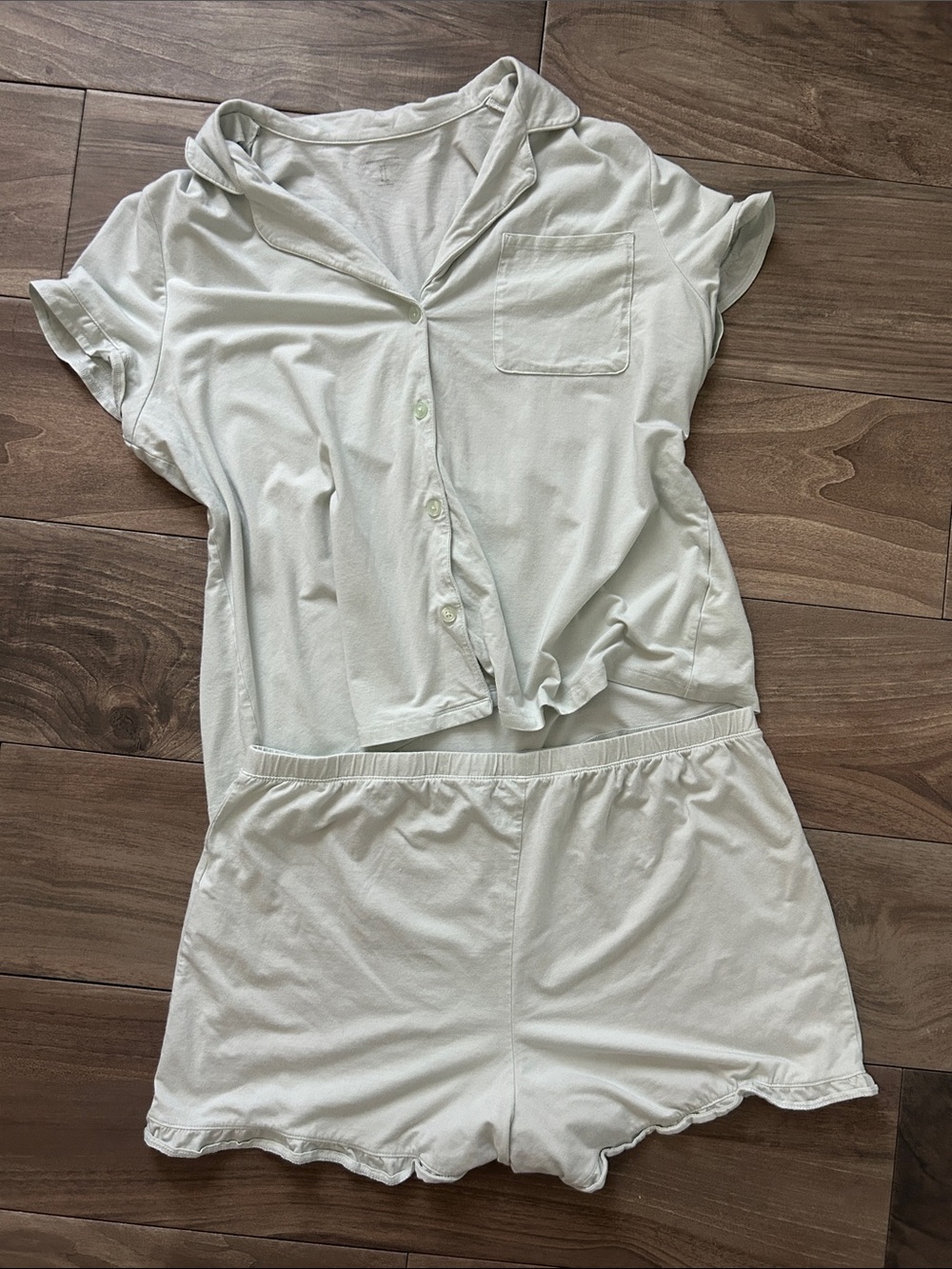 Amazon Essentials Women's Short Sleeve Button Pajama Set in mint green